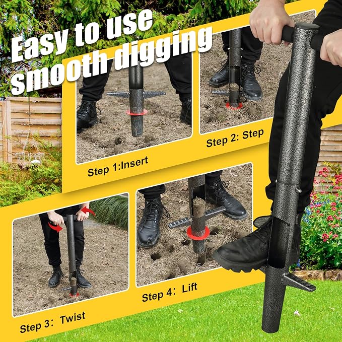 Bulb Planter & Sod Plugger - 34" Long Handle Grass Plugger Tool for Lawn Repair, Heavy Duty Garden Hole Digger with Easy Plug Release for Zoysia Plugs, Bare Spots, Tulip Planting,Turf Transplanting