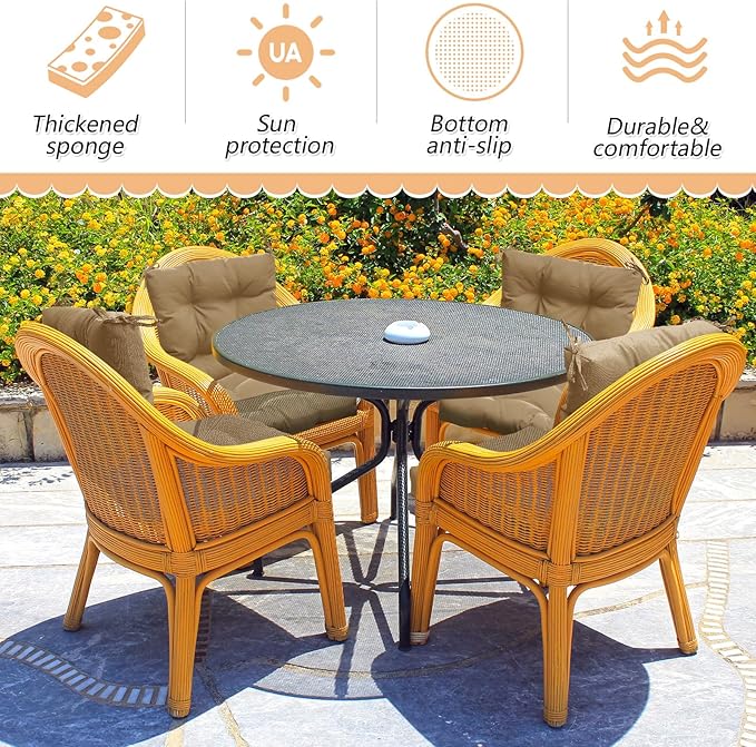Marsui 6 Pcs Outdoor Indoor High Back Chair Cushions Patio Furniture Tufted Pillow with Ties Water-Resistant Replacement Outdoor Rocking Chair Cushions, 42 x 21 Inches (Dark Brown,Solid Color)