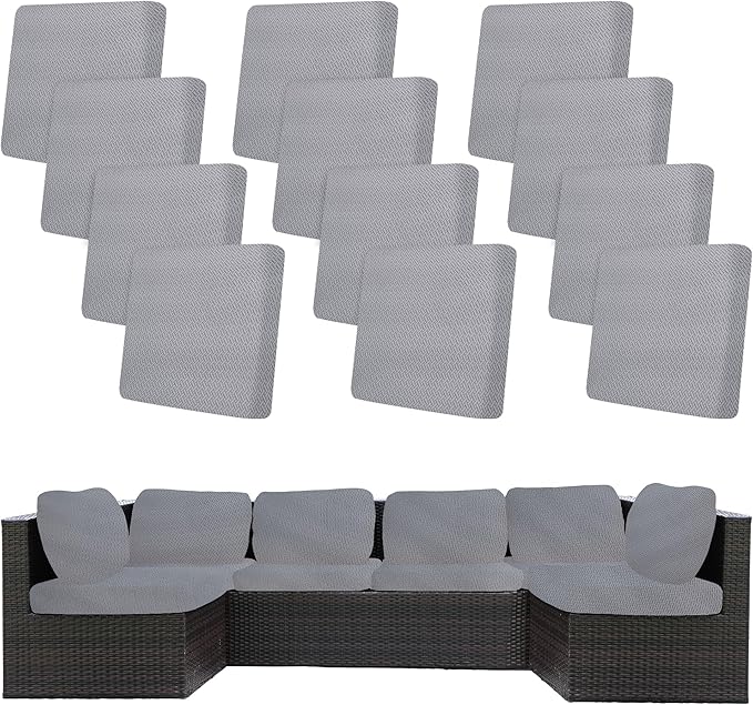 BIETYONE 12Pcs Stretch Patio Cushion Covers,Outdoor Couch Covers Replacement,Outdoor Couch & Sofa Slipcovers,for Patio Furniture Cushion Covers,Washable Reusable Furniture Protector (Grey,Cover Only)