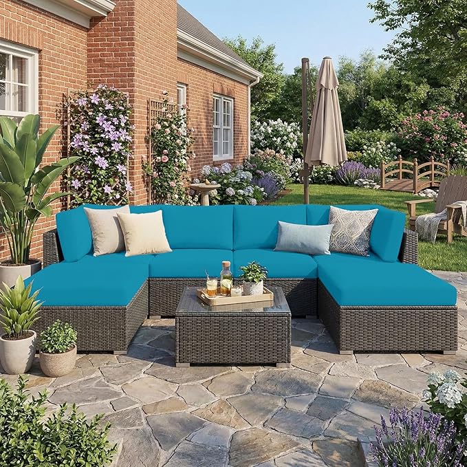 hyha Waterproof Outdoor Cushion Covers for Patio Furniture, Stretch Patio Chair Cushion Slipcovers, Coated UV Resistant Replacement Seat Covers, Solid Color (Teal, 8PC)