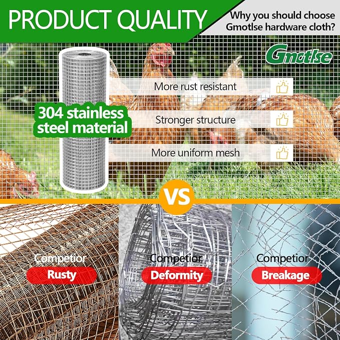 304 Stainless Steel Hardware Cloth 1/2" Large Size 20 GA 48in×48ft Roll | stainless hardware cloth 304 rust resistant heavy duty easy to cut