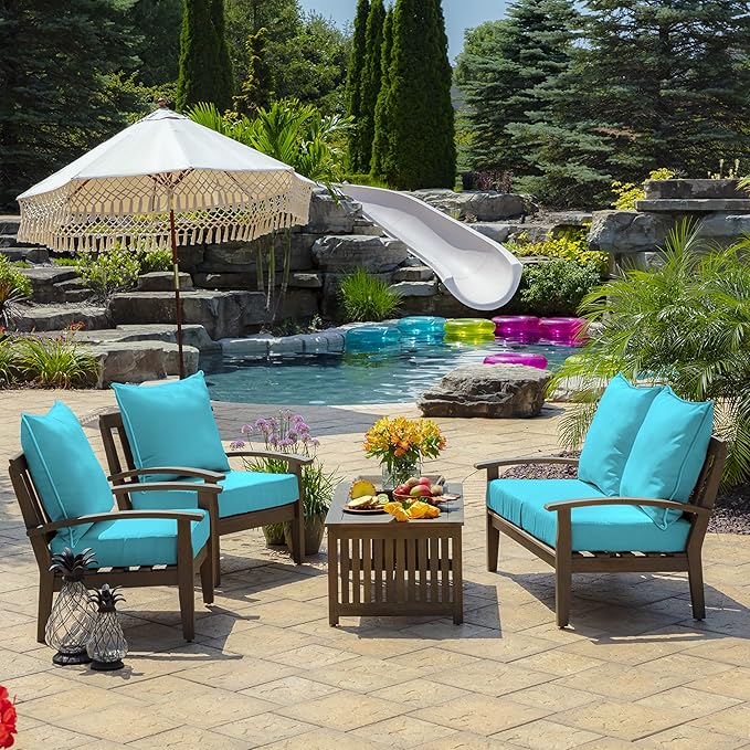 Arden Outdoor Foam Deep Seat Cushion Set (4-Pack), 24x24, Premium High-Density Foam, Never Flattens, Weather-Proof for Patio Chair Sofa Couch, Pool Blue Leala