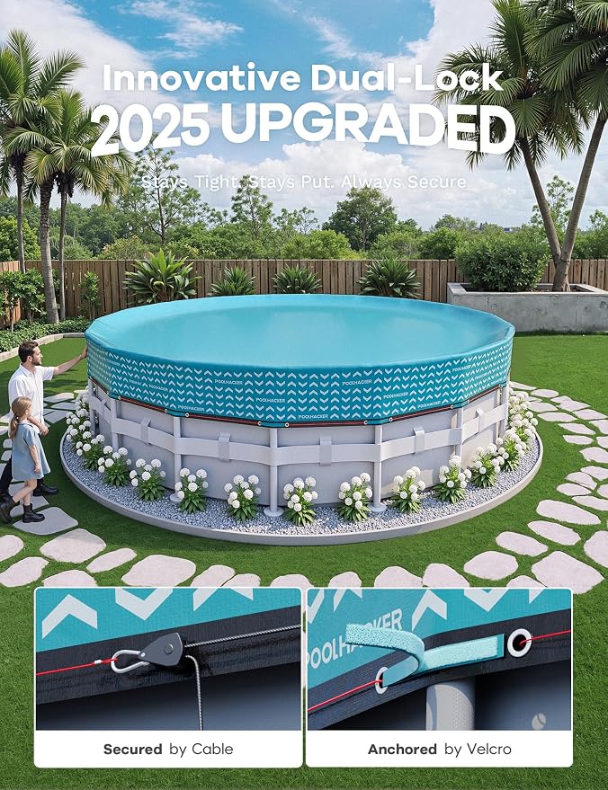 POOLHACKER 【2025 Upgrade】 21 ft Winter Pool Cover - 21ft Round Above Ground, 500D Thick & Durable Winter Pool Cover, Upgraded with Velcro, Cable and Pulley System for a Windproof, Secure Fit