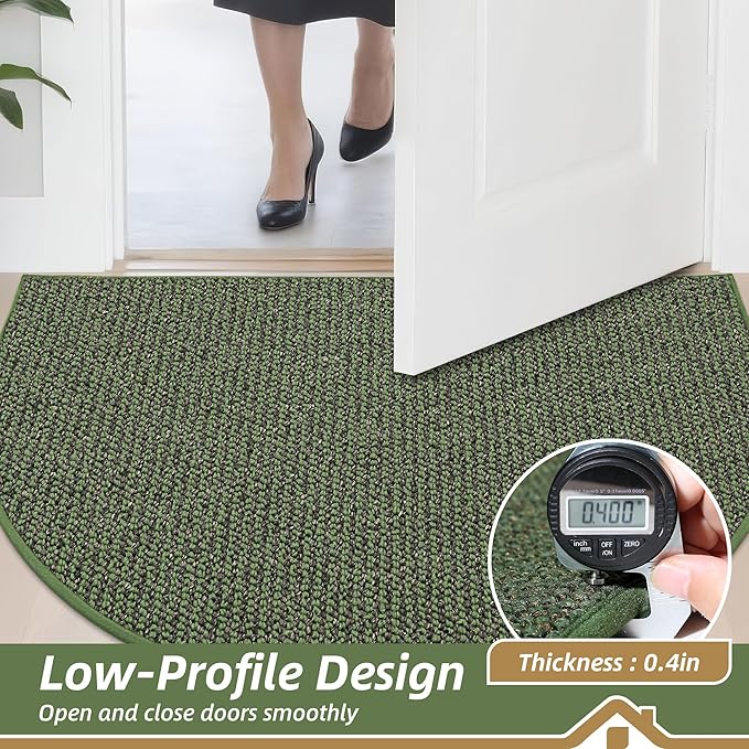 BEQHAUSE Dirt Trapper Door Mat 24" x 36" Half Circle Non-Slip Washable Doormats Entrance Rugs Absorbent Welcome Low Profile Floor Mats for Front Back Door and Entryway, Green