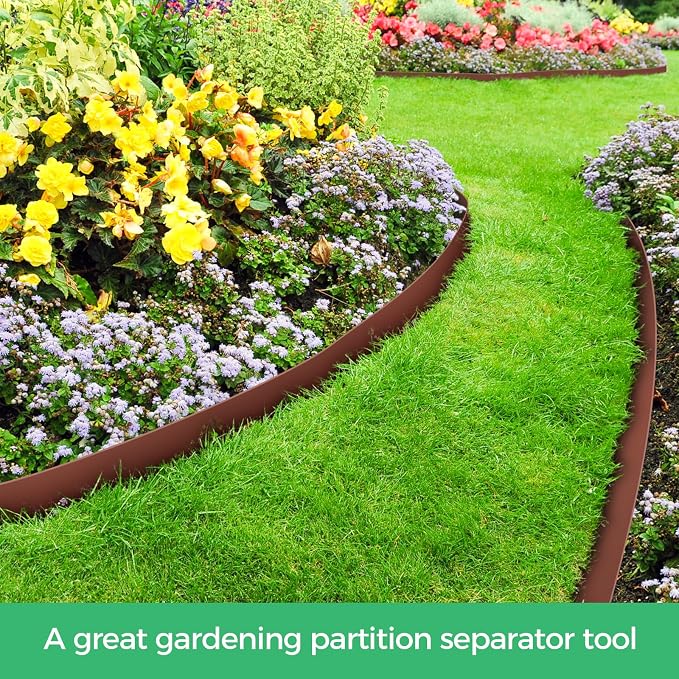 4-Inch x 100 FT Landscape Edging Border with 150 Stakes, Plastic Garden Edging Border Kit, Flexible No Dig Lawn Edging Border for Garden Flower Beds Yard Pathway Paver (Brown)