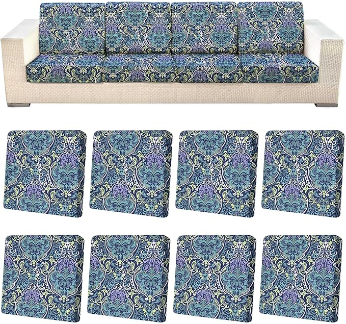 pickyNproud 8Pcs Patio Cushion Covers Stretch Outdoor Couch Cushions Slipcovers Replacement Washable Furniture Protector with Elastic Bottom Sofa Chair Seat Cover, Green