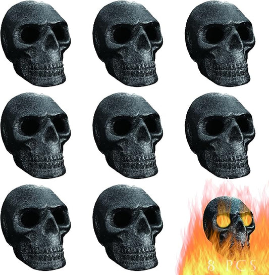 Imitated Human Skull Gas Log for Indoor or Outdoor Fireplaces, Made of Metal, Durable for More Than 10 Years，Fire Pits Halloween Decor Skull Charcoal (Fireproof)(Refractory) (8 PCS)