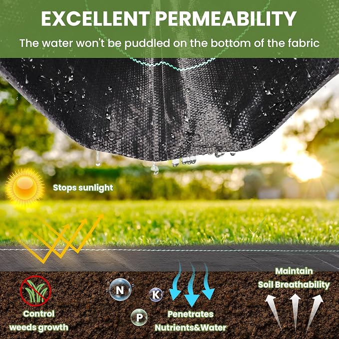 3FT x 100FT Weed Barrier Landscape Fabric, 3.2oz Premium Heavy Duty Garden Cloth, Ground Cover for Gardening,Black Garden Bed Liner