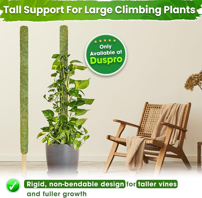 DUSPRO 59’’ Large Green Mesh Moss Pole Monstera Plant Support, Tall Plant Stakes, Moss Pole for Plants Monstera, Garden Pole, Moisture Stick for Plants (1pc., 59''), Natural