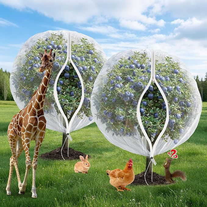 2 Pack 12x12 FT Fruit Tree Netting with Zipper and Drawstring - Heavy-Duty Fine Mesh Garden Bird Netting for Fruit Trees, Protect Fruits from Birds, Squirrels,Insects,Deer & Pests