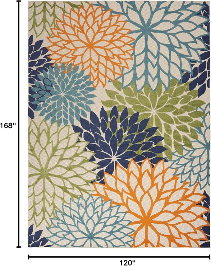 Nourison Home Aloha Indoor/Outdoor Multicolor 10' x 14' Area Rug, Tropical, Botanical, Easy Cleaning, Non Shedding, Bed Room, Living Room, Dining Room, Deck, Backyard, Patio (10x14)