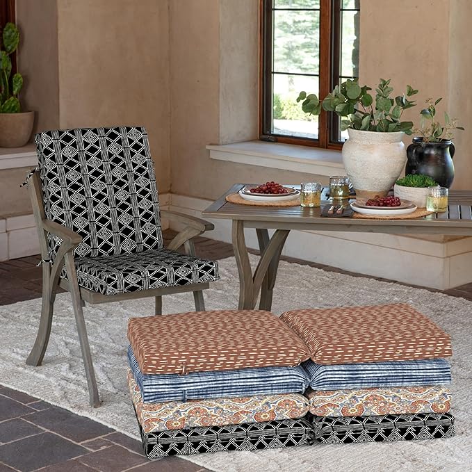 Arden Outdoor Patio Dining Chair Cushion, 20x44, Rain-Proof Seat Pad, Fade-Resistant Outdoor Cushion Black Global Stripe