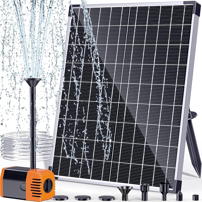 POPOSOAP 30W Solar Fountain Pump with 430GPH Flow, 7 Water Spray Heads & 16.4ft Cable, Solar Pond Pump with Adjustable Flow Valve & Dry Run Protection for Garden, Birdbath, Water Feature P130C