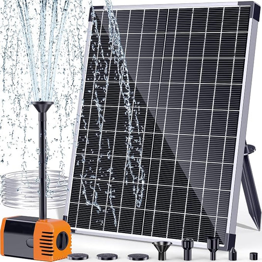 POPOSOAP 30W Solar Fountain Pump with 430GPH Flow, 7 Water Spray Heads & 16.4ft Cable, Solar Pond Pump with Adjustable Flow Valve & Dry Run Protection for Garden, Birdbath, Water Feature P130C