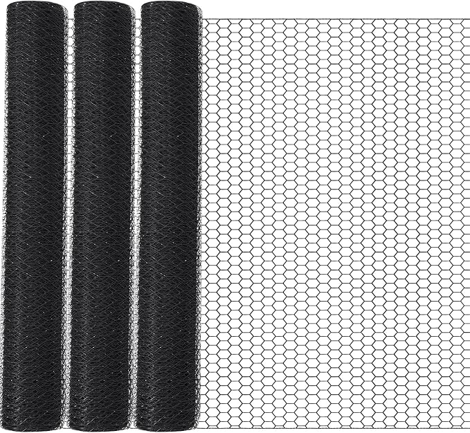 GlikCeil 48 in x 300 ft Chicken Wire Mesh Fencing for Floral Garden, 23 Gauge Black Galvanized Steel Wire, 1 Inch Hexagonal Hardware Cloth Netting for Farm Crafts Poultry Coop Barrier Rabbit Cage