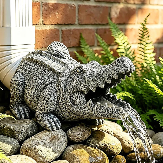 Teaeeno Alligator Decor Statue Gutter Downspout Extension Decorative,Crocodile Gutter Animal Statue Outdoor Decor,3"×4" Rain Gutter Downspout Splash Block,Garden Splash Block Outdoor Sculpture (Stone)