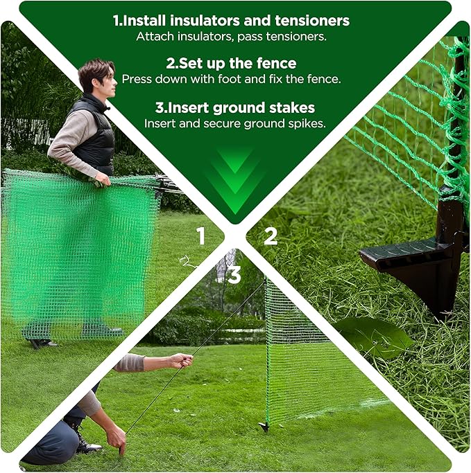 HIDALIFE Temporary Fence with Posts,3‘x50‘ Safety Barrier for Dog Snow Plastic Mesh Fencing with Fiberglass Stake Windbreak Rope,Movable Fencing Roll for Garden Backyard Outdoor Animal Protect