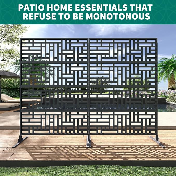 72" x 47" Heavy-Duty Metal Outdoor Privacy Screen – Rustproof Freestanding Patio Divider, Stylish Decorative Fence Panel for Garden, Deck, Balcony, or Porch, Galvanized Steel, Multi-Functional Design