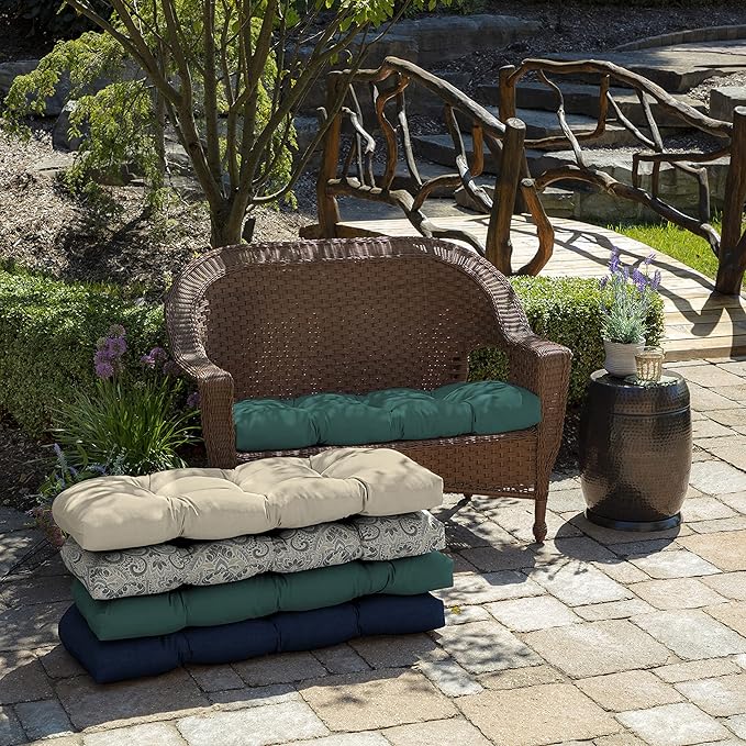 Arden Outdoor Wicker Settee Cushion, 41.5 x 18, Rain-Proof, Fade Resistant Peacock Blue Green Texture