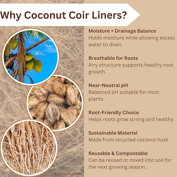LaLaGreen 20" (4 Pack, Round) Coco Liners for Hanging Basket – Large Coir Fiber Replacement Liner for Pot, Outdoor Wall Mounted Planter – Also Available in 8/10/12/14/16/18 Inch & Different Shapes