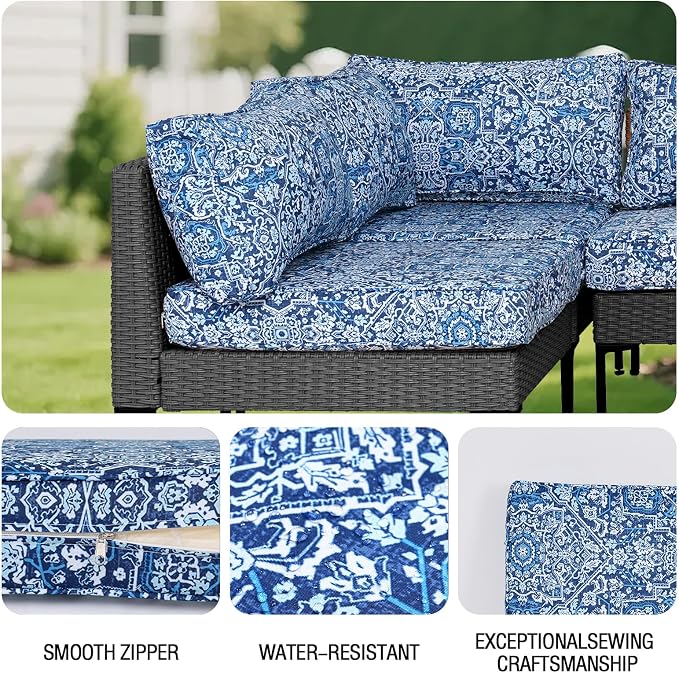 14Pieces Patio Cushion Covers Replacement Outdoor Water-Resistant Couch Covers Splashproof UV-Resistant Furniture Protectors Cushion Sofa Slipcovers Set with Zippers,Cover Only