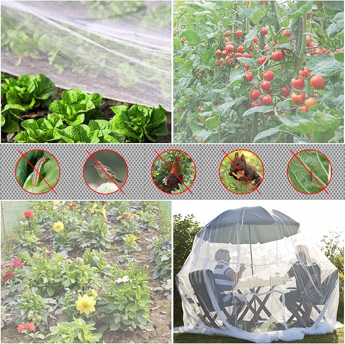 Garden Netting, 10x50 FT Ultra Fine Mesh Netting Pest Barrier Protection Bird Net Plants Cover for Vegetables Fruits Flowers Crops Greenhouse Row Cover Raised Bed Garden Patio Mesh Netting (1 Pack)