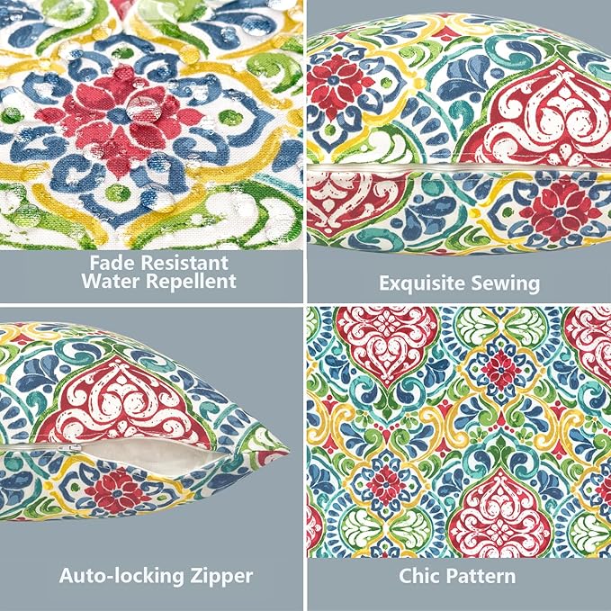 LVTXIII 2 Pack Outdoor Pillow Covers ONLY 18x18 Inch, Water-Repellent Square Decorative Cushion Covers for Patio Furniture, Garden, Sofa, Damask Red