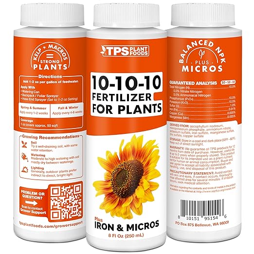 10-10-10 Fertilizer for Plants – Liquid Plant Food for Balanced Nutrition, Strong Roots & Healthy Growth, 1 Gallon