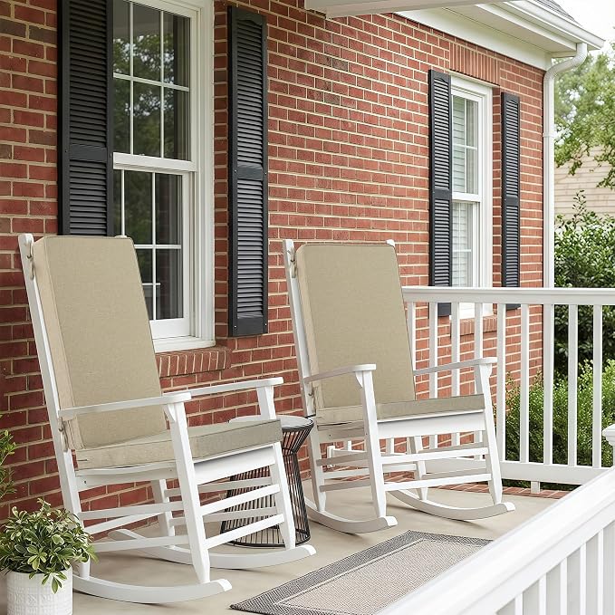 Outdoor Chair Cushions 20x20, Water-Resistant & Fade-Resistant, Patio Furniture Lawn Dining Chair Seat Replacement with High Back, Ties Zipper, Removable Cover, Set of 2, Natural