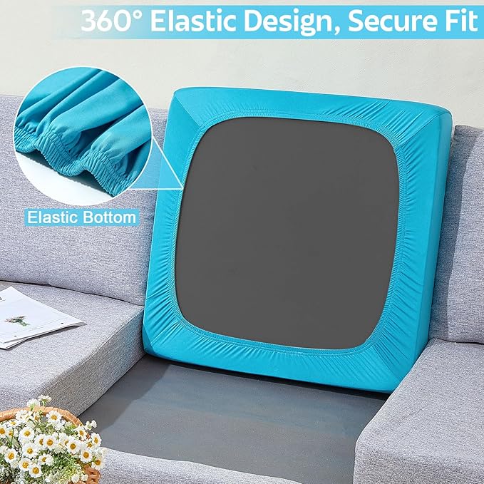 pickyNproud 8Pcs Patio Cushion Covers Stretch Outdoor Couch Cushions Slipcovers Replacement Washable Furniture Protector with Elastic Bottom Sofa Chair Seat Cover, Teal Blue