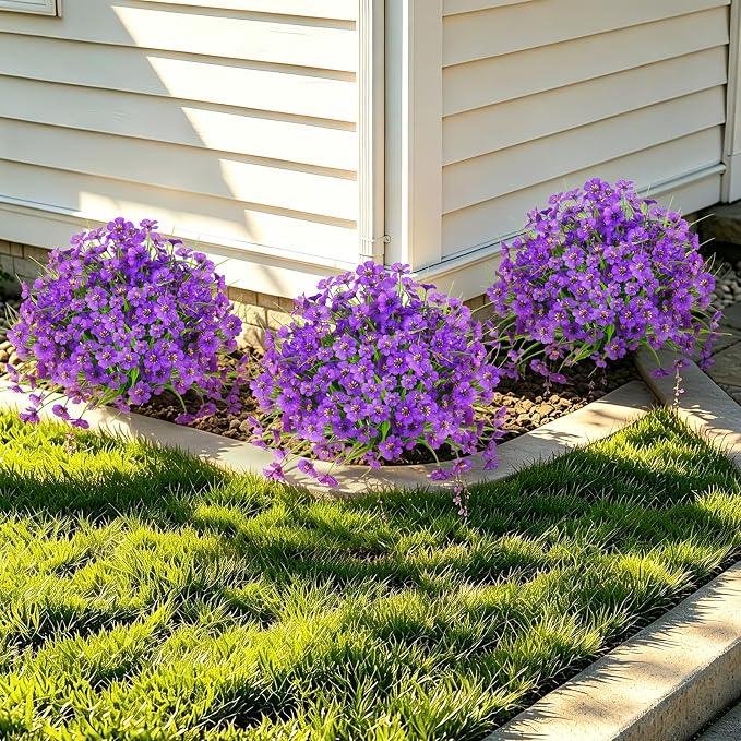 Grooy Set of 2 Artificial Topiary Ball Flower for Outdoor | UV Resistant Faux Flower with Ground Spikes, Fake Bushes Shurbs Plants, Artificial Flower for Outdoor Indoor Front Porch