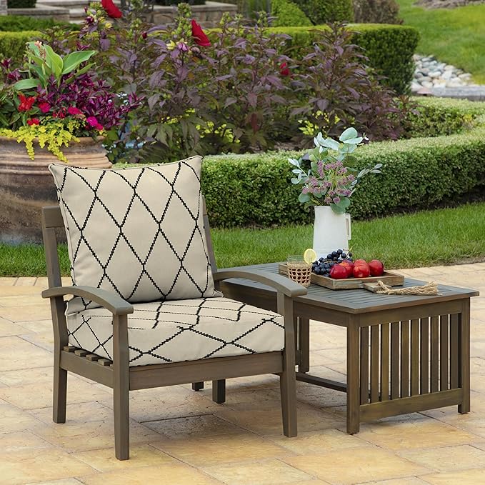 Arden Outdoor Foam Deep Seat Cushion Set (4-Pack), 24x24, Premium High-Density Foam, Never Flattens, Weather-Proof for Patio Chair Sofa Couch, Tan Diamond Trellis