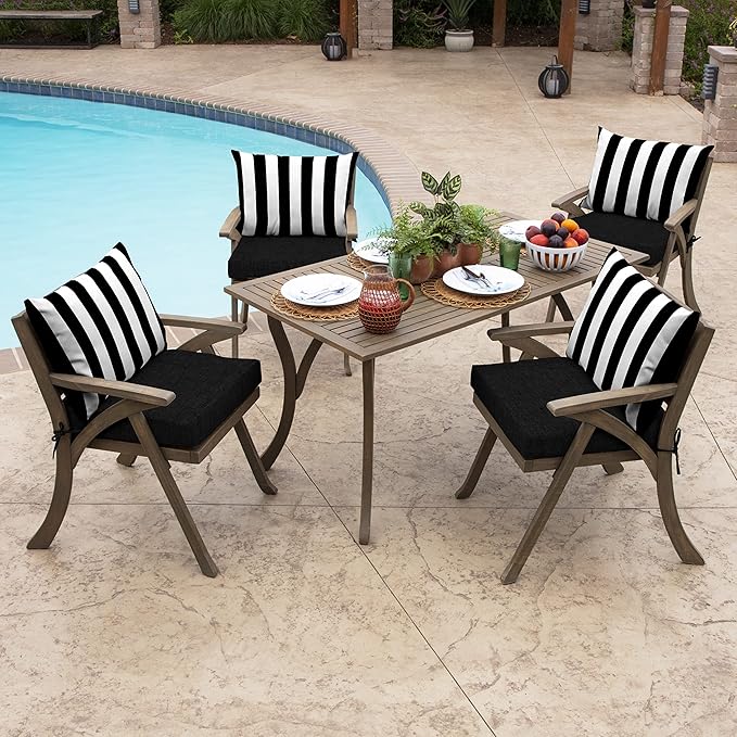 Arden Outdoor Cushion Pillow Back, 23 x 17, Rain-Proof, Fade Resistant Black Cabana Stripe