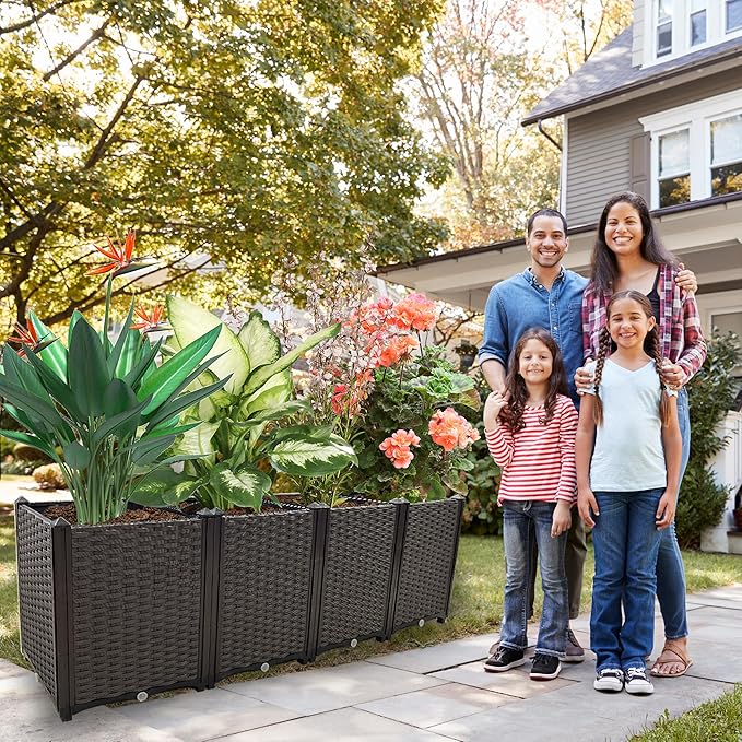 Large Planters for Outdoor Plants Rectangular Raised Garden Bed Elevated Planter Boxes Patio Balcony Deck for Planting Flowers, Vegetables, Tomatoes, and Herbs