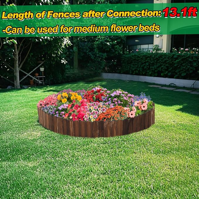 Wooden Garden Edging - 2pcs 6.6ft x 11.8in Pine Landscape Border, Flexible Weather-Resistant Fences for Decorate Spring Outdoor Patio Yard Lawn Flower Beds