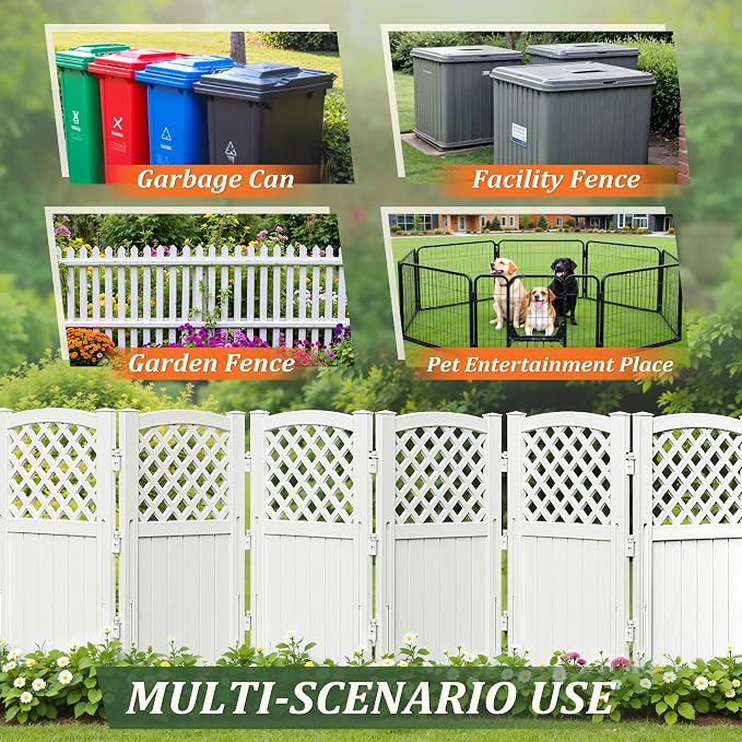 Devoko Outdoor Privacy Fence, 4 Fence Panels Privacy Screen Panels for Outside and Yard, Resin Air Conditioner Lattice Fence for Trash Can (Off-White)