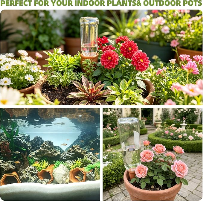 Tcamp 10 Pack Terracotta Watering Spikes, Plant Watering Devices Wine Bottle Automatic Plant Self Watering Spikes for Vacations, Self-Watering Stakes for Indoor Outdoor Plants