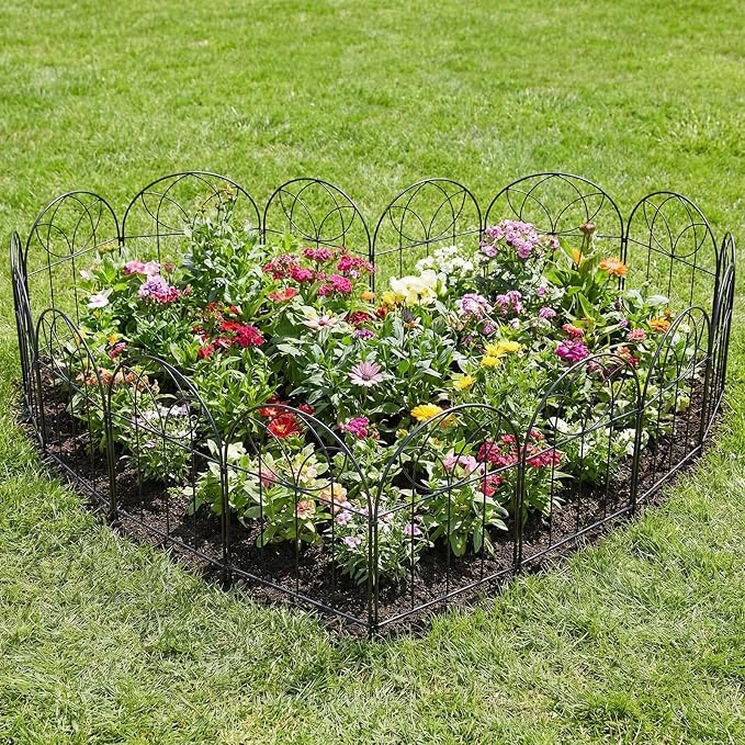 Small Garden Fence Animal Barrier, Decorative Garden Fence 24in(H) x 10ft(L), 10 PCS Rustproof Metal Fences Panel, Arch Black No Dig Fences, Rabbit and Dog Border Fencing for Flower Bed, Patio