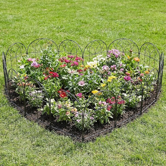Small Garden Fence Animal Barrier, Decorative Garden Fence 24in(H) x 20ft(L), 19 PCS Rustproof Metal Fences Panel, Arch Black No Dig Fences, Rabbit and Dog Border Fencing for Flower Bed, Patio