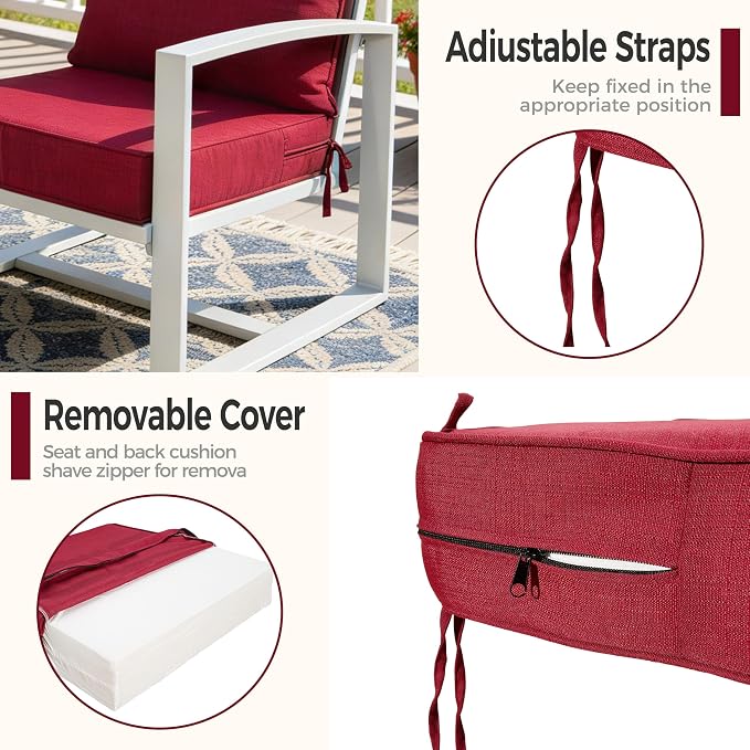 Art Leon Waterproof Outdoor Seat Cushion 24"x 24" 30D High Density Foam Patio Chair Cushions with Non-Slip Backing Patio Cushions for Patio Furniture Porch Swing Garden Bench Camping Stadium Red