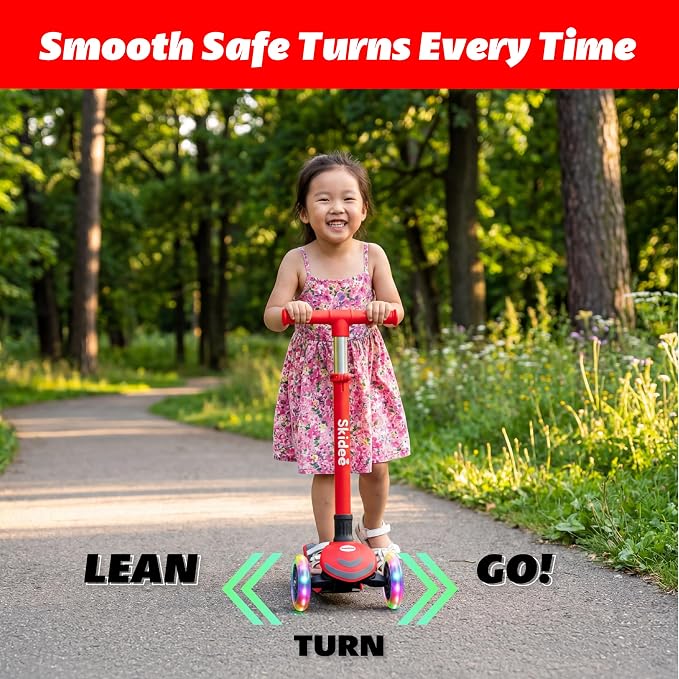SKIDEE Kick Scooter for Kids Ages 3-5 | Foldable 3 Wheel Scooter with Lean-to-Steer, Adjustable Height, Removable Seat & LED Light Wheels | Toddler Scooter Up to 12 Year Old Boys/Girls