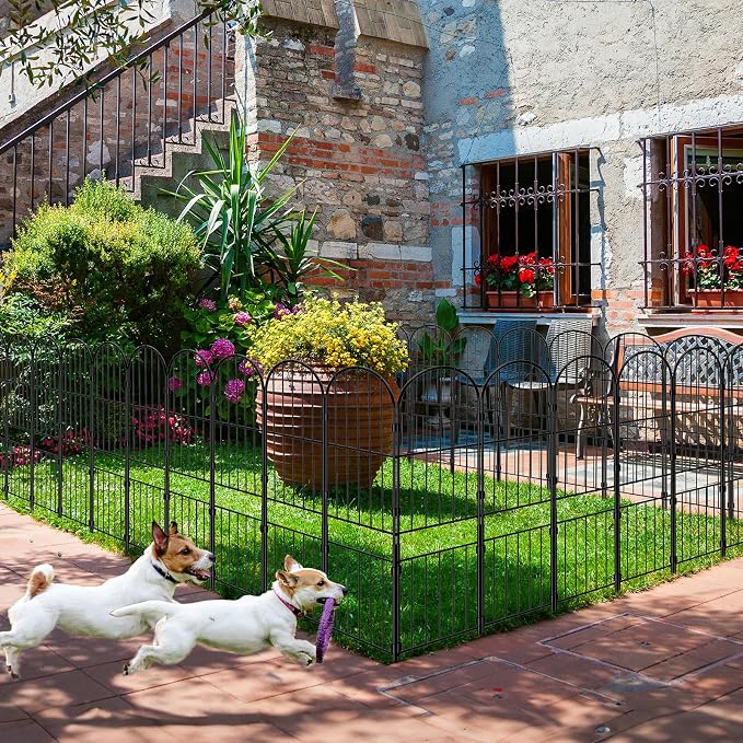 mapleway 31in(H) Garden Fence, 16ft(L) Dog Fence Outdoor for Yard, Decorative Garden Fencing Metal Panels Borders Stakes Animal Barrier for Yard Backyard, Arched