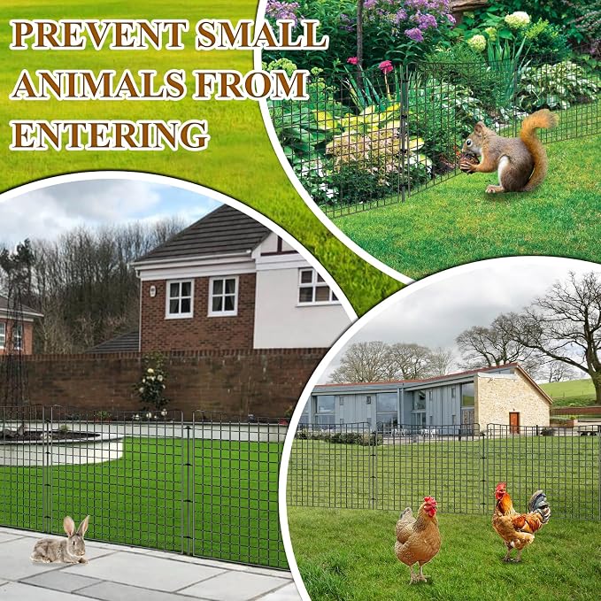 10 Panels Garden Fencing Animal Barrier, 36in(H) X 25ft(L) Dog Fence Outdoor for Yard Rustproof No Dig Decorative Tall Rabbit Fences Metal Wire Panel Border Patio Ground Stakes