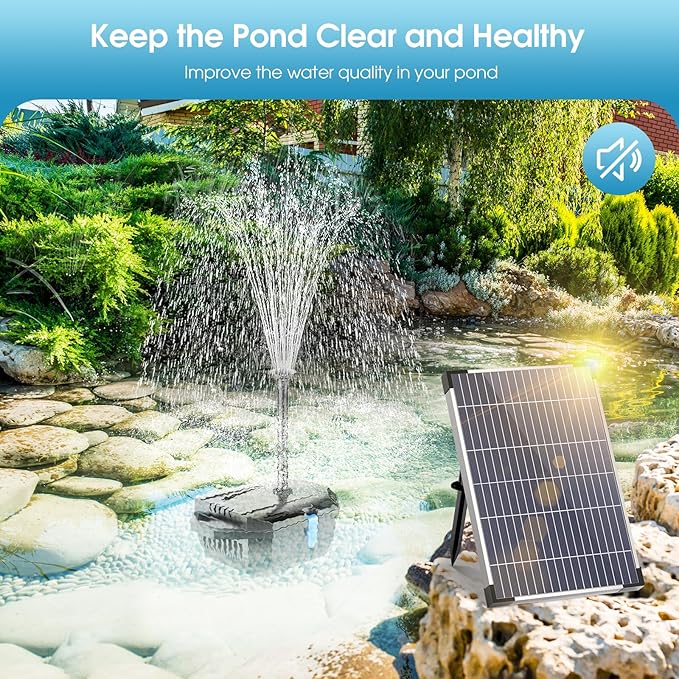 Antfraer Solar Pond Filter with Water Pump, 10W Solar Pond Pump with 6.6FT PVC Tubing/16.5FT Cord, Pond Filter Box for Outdoor Small Pond Waterfall Garden Bird Bath Water Clear