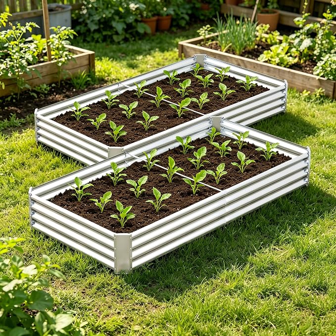 6x3x1ft(2 Pack) Galvanized Raised Garden Bed,Outdoor Planter Box Metal Patio Kit Planting Bed for Vegetables,Flowers, Silver
