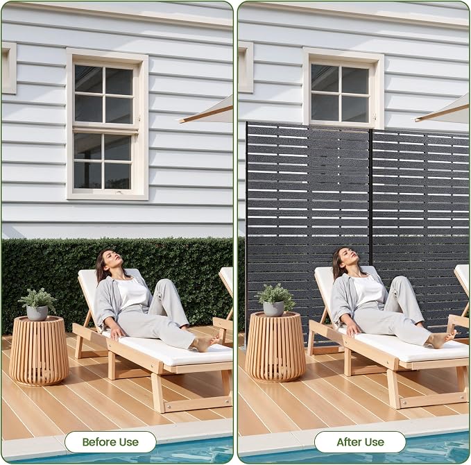 Privacy Screen Outdoor 60" H HDPE Decorative Freestanding Privacy Panel, Garden Divider Panels with Sandblasting Louvered Design, Privacy Screens Fence with Stand for Outside, Patio, Balcony