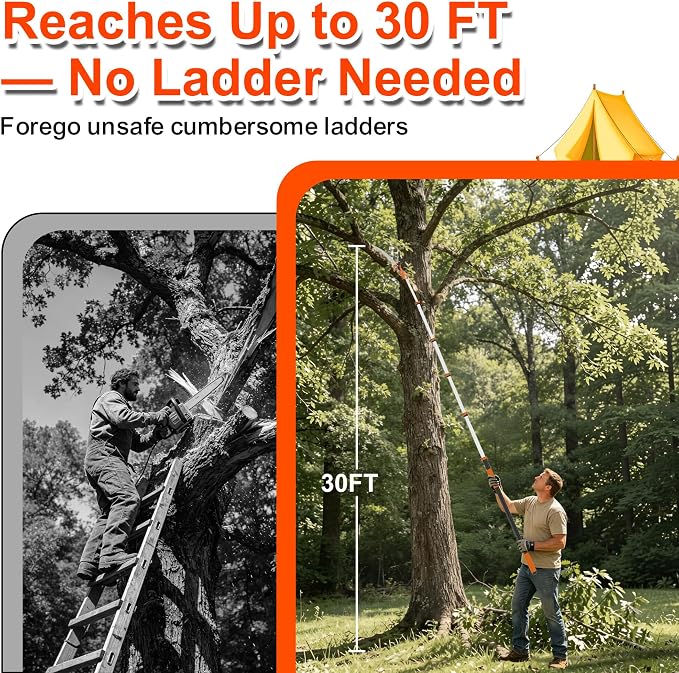 5-24 FT Extendable Manual Pole Saw, Tree Trimming Pruner with Flip & Screw Dual Lock, Adjustable Long Handle High Reach Cutter for Yard & Garden