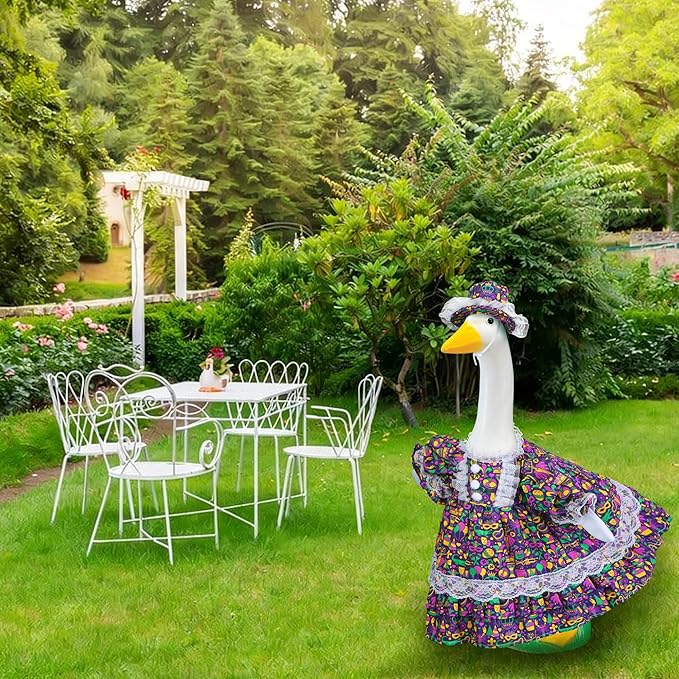 Mardi Gras Goose Outfits for Porch Goose 23" Cement Statue Clothing - Carnival Funny Outdoor Decoration for Patio Yard Lawn