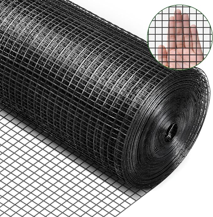Rengue Black Hardware Cloth 1/2 Inch 48" x 100' 19 Gauge, PVC Coating Wire Fence Rolls Vinyl Coated Welded Chicken Wire Mesh for Poultry Netting Cage Fence, Tree Guard Rolls, Chicken Coop
