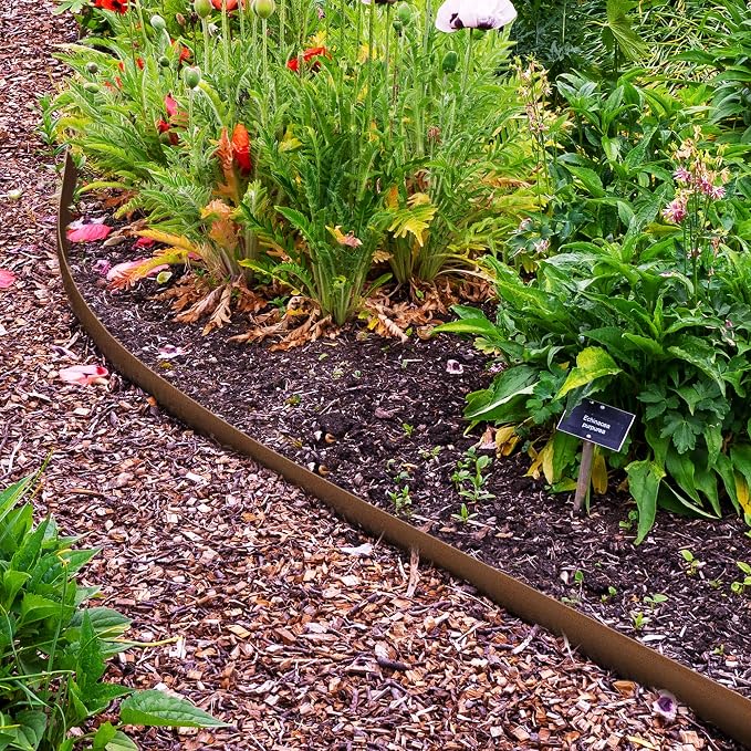 Worth Garden 10-Pack Corten Steel Landscape Lawn Edging - 4.5in H Rust Patina Finish Bendable Metal Strips - Hammer-in Pre-Rusted Border with 11 Clips - Yard Pathway Divider (33Ft Total)